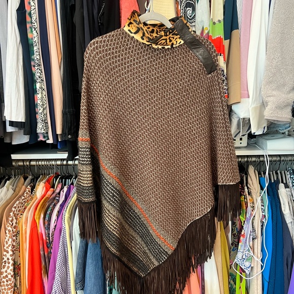 Etro Brown Knit Poncho with Fringe